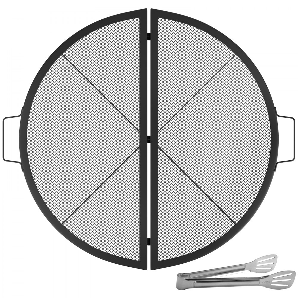 VEVOR Fire Pit Cooking Grate 30 Inch, Foldable Round Cooking Grill Grates,Heavy Duty X-Marks BBQ Grill with Portable Handle & Support Wire for Outdoor Campfire Party & Gathering