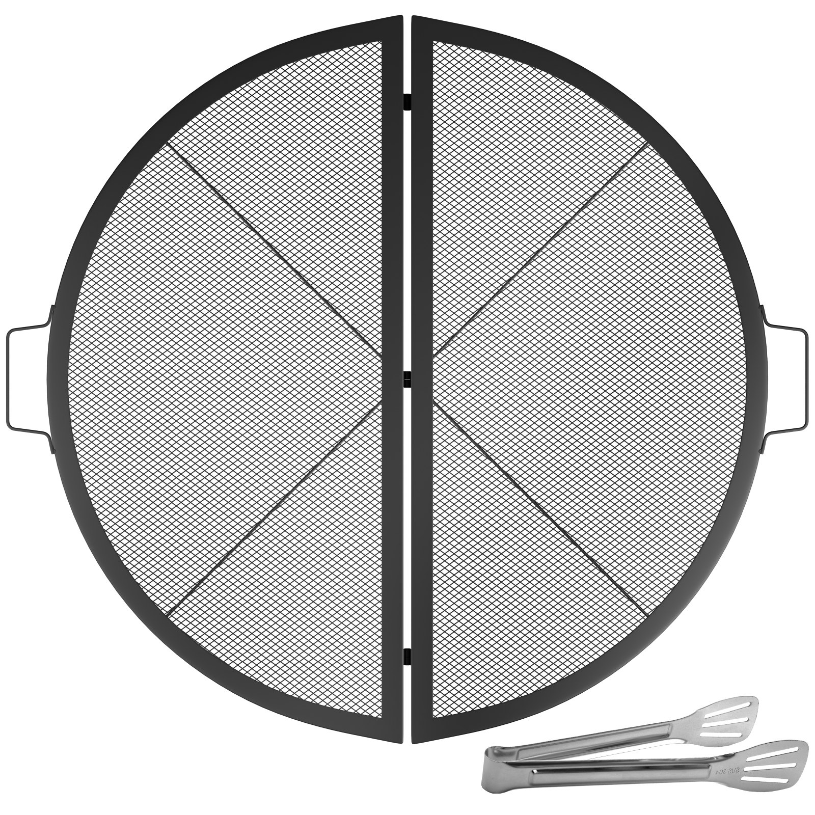 VEVOR Fire Pit Cooking Grill Grate 36 Inch, Foldable Round Cooking Rack, Heavy Duty X-Marks Campfire BBQ Grill with Portable Handle & Support Wire for Outdoor Picnic Party & Gathering, Black