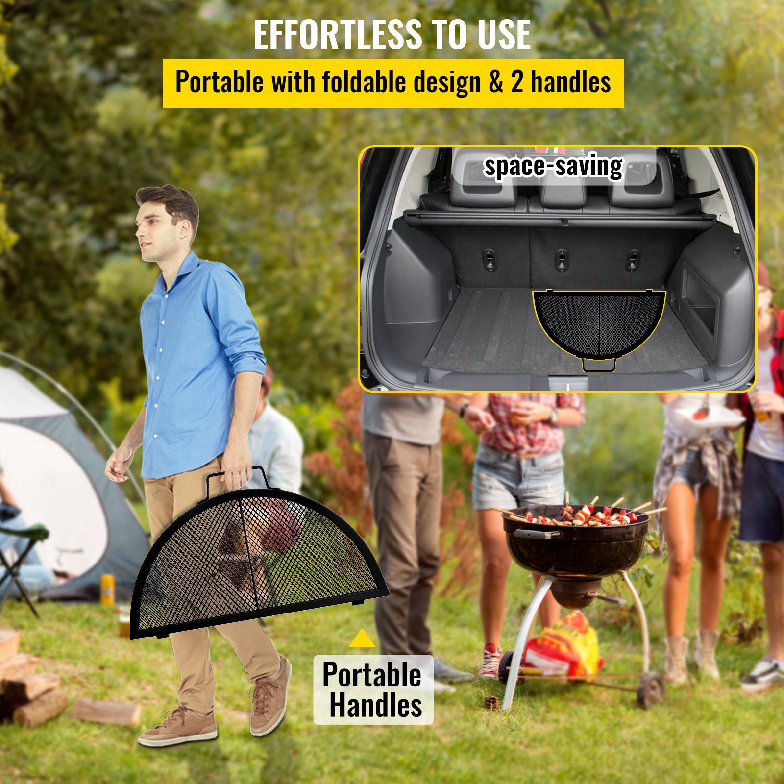 VEVOR Fire Pit Cooking Grate 22 Inch, Foldable Round Cooking Grill Grates,Heavy Duty X-Marks BBQ Grill with Portable Handle & Support Wire for Outdoor Campfire Party & Gathering