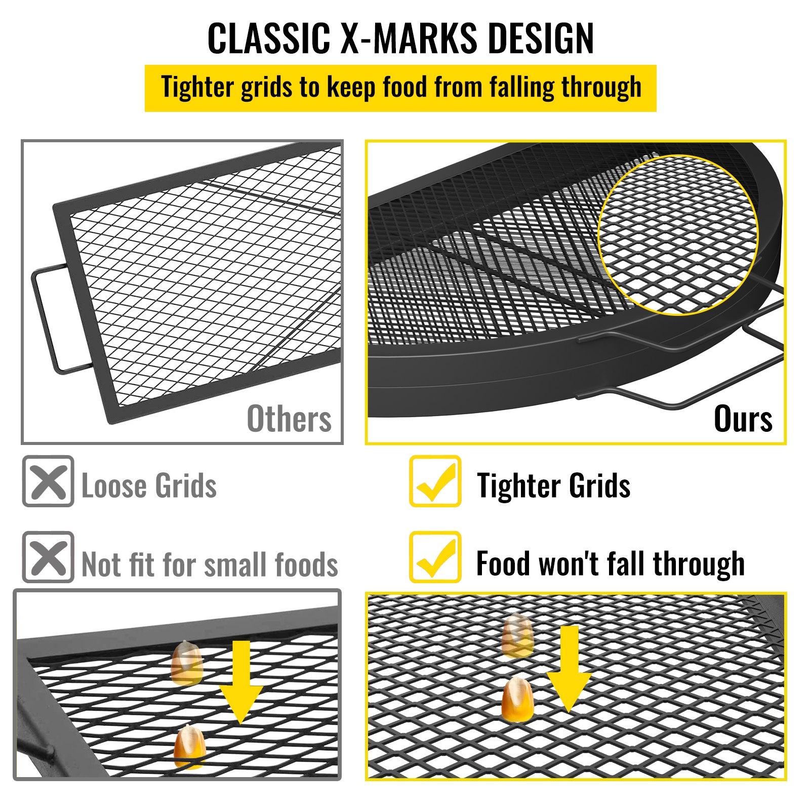 VEVOR Fire Pit Cooking Grate 22 Inch, Foldable Round Cooking Grill Grates,Heavy Duty X-Marks BBQ Grill with Portable Handle & Support Wire for Outdoor Campfire Party & Gathering