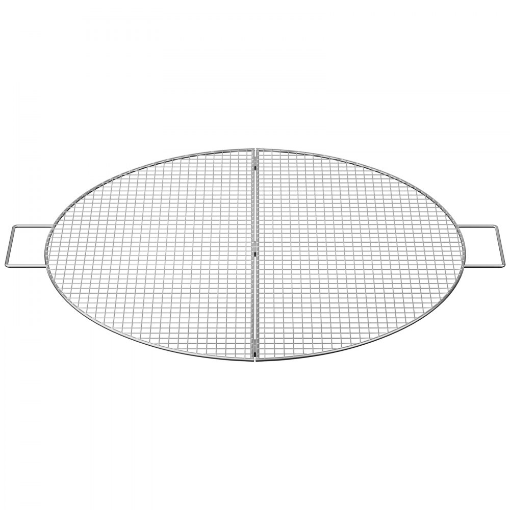 VEVOR Fire Pit Cooking Grill Grate 24 Inch, Foldable Round Cooking Grate, Stainless Steel Tight Grid Campfire BBQ Grill with Portable Handle for Outdoor Picnic Party & Gathering, Silver