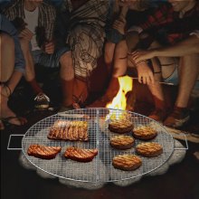 VEVOR Grille de barbecue ronde pliable en acier inoxydable X-Marks pour feu de camp avec poignée portable pour feu de camp en plein air, fête et rassemblement, 61 cm, argent