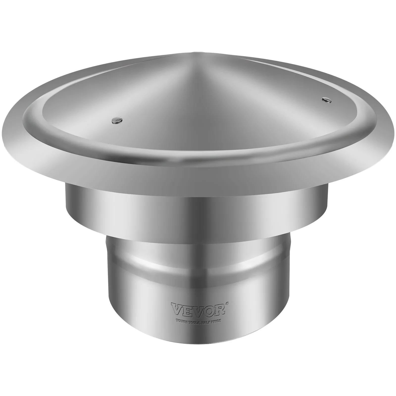stainless steel VEVOR chimney cap with conical top and polished finish.
