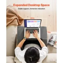 VEVOR Reading Pillow, Lap Desk Pillow with Washable Cloth, Large Bed Pillow with 2 Pockets and Cup Holder, Memory Foam Bed Rest for Reading, Gaming, Resting, Working, Grey