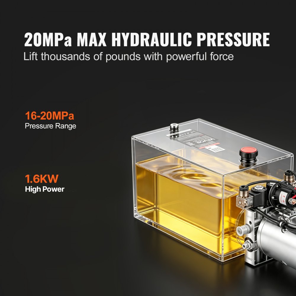 VEVOR 15L Hydraulic Pump, Double Acting Hydraulic Trailer Pump, 22Mpa Max Relief Pressure, 3.4L/MIN Flow Rate, DC12V 1.6KW Power Unit for Dump Trailer Car Lifting (Horizontal Installation)