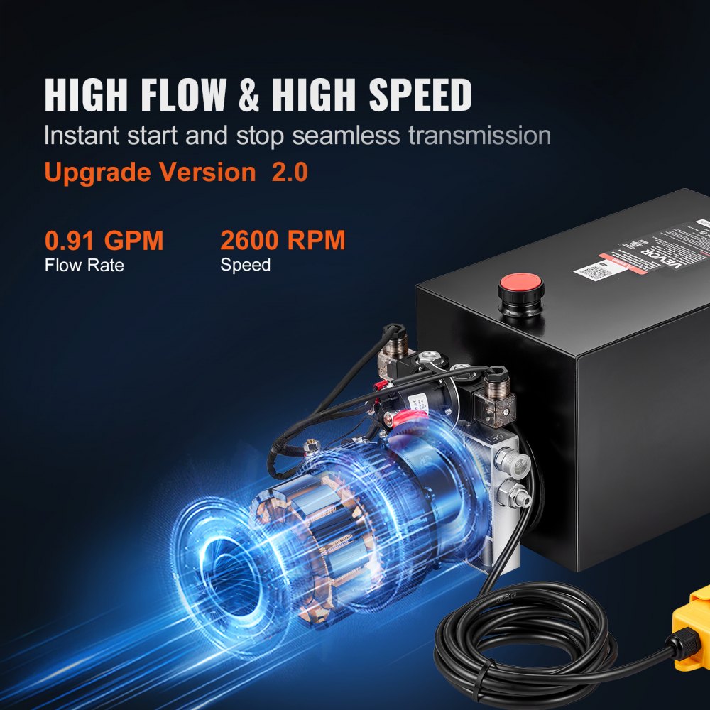 VEVOR 15L Hydraulic Pump, Double Acting Hydraulic Trailer Pump, 22Mpa Max Relief Pressure, 3.4L/MIN Flow Rate, DC12V 1.6KW Power Unit for Dump Trailer Car Lifting (Horizontal Installation)