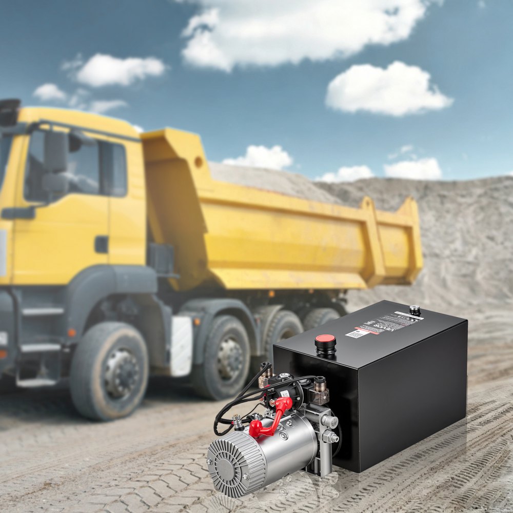 VEVOR 15L Hydraulic Pump, Double Acting Hydraulic Trailer Pump, 22Mpa Max Relief Pressure, 3.4L/MIN Flow Rate, DC12V 1.6KW Power Unit for Dump Trailer Car Lifting (Horizontal Installation)