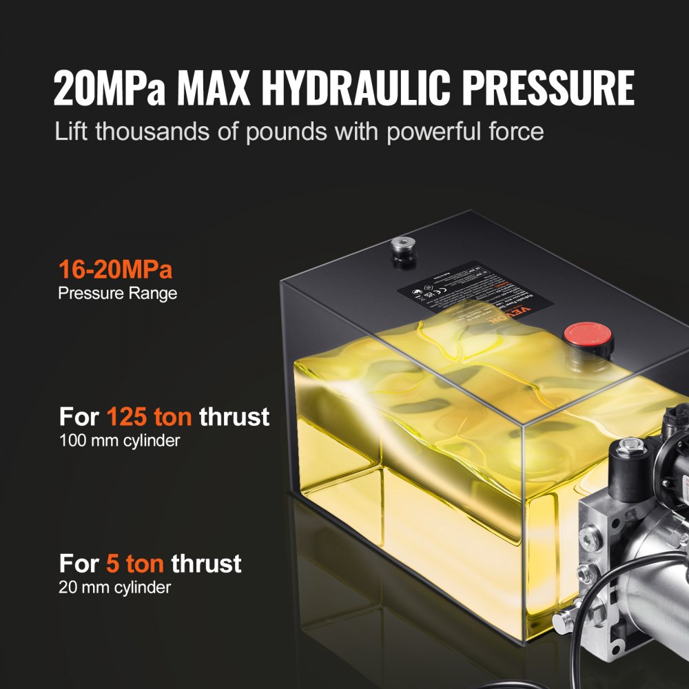 VEVOR Hydraulic Pump, 17L Hydraulic Power Unit, Single Acting Dump Trailer Pump, 0.91 GPM Flow Rate, 3200 PSI Max Relief Pressure, DC 12V Hydraulic Pump for Dump Trailer Car Lifting