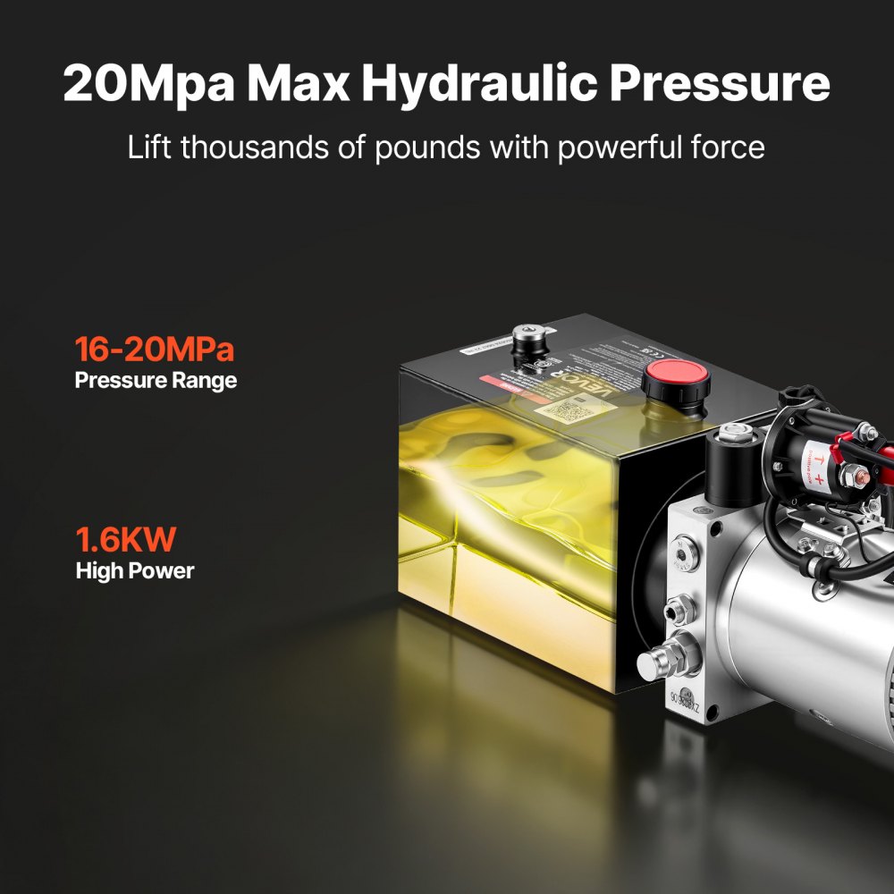 VEVOR 4L Hydraulic Pump, Single Acting Hydraulic Power Unit, 22Mpa Max Relief Pressure, 3.4L/Min Flow Rate, DC12V 1.6KW Hydraulic Power Unit for Dump Trailer Car Lifting (Horizontal Installation)