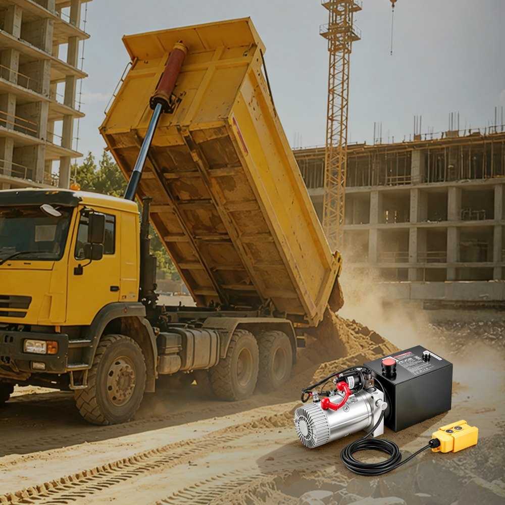 VEVOR 4L Hydraulic Pump, Single Acting Hydraulic Power Unit, 22Mpa Max Relief Pressure, 3.4L/Min Flow Rate, DC12V 1.6KW Hydraulic Power Unit for Dump Trailer Car Lifting (Horizontal Installation)