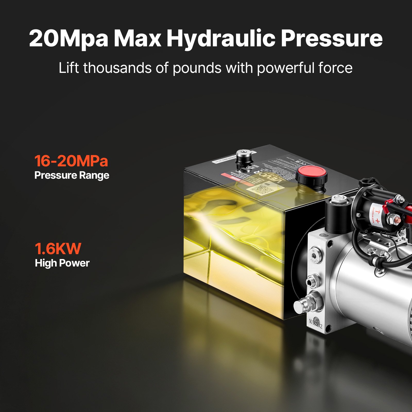VEVOR 4L Hydraulic Pump, Single Acting Hydraulic Power Unit, 22Mpa Max Relief Pressure, 3.4L/Min Flow Rate, DC12V 1.6KW Hydraulic Power Unit for Dump Trailer Car Lifting (Horizontal Installation)