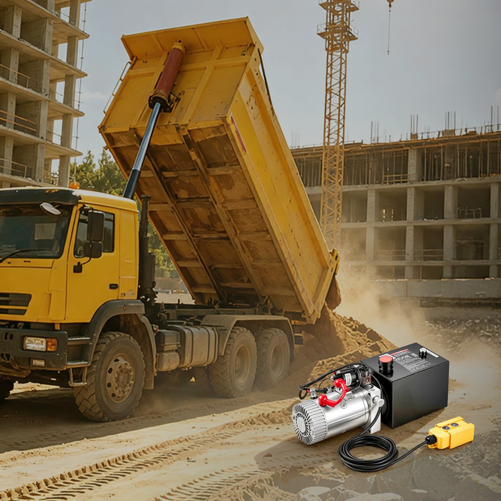 VEVOR 4L Hydraulic Pump, Single Acting Hydraulic Power Unit, 22Mpa Max Relief Pressure, 3.4L/Min Flow Rate, DC12V 1.6KW Hydraulic Power Unit for Dump Trailer Car Lifting (Horizontal Installation)