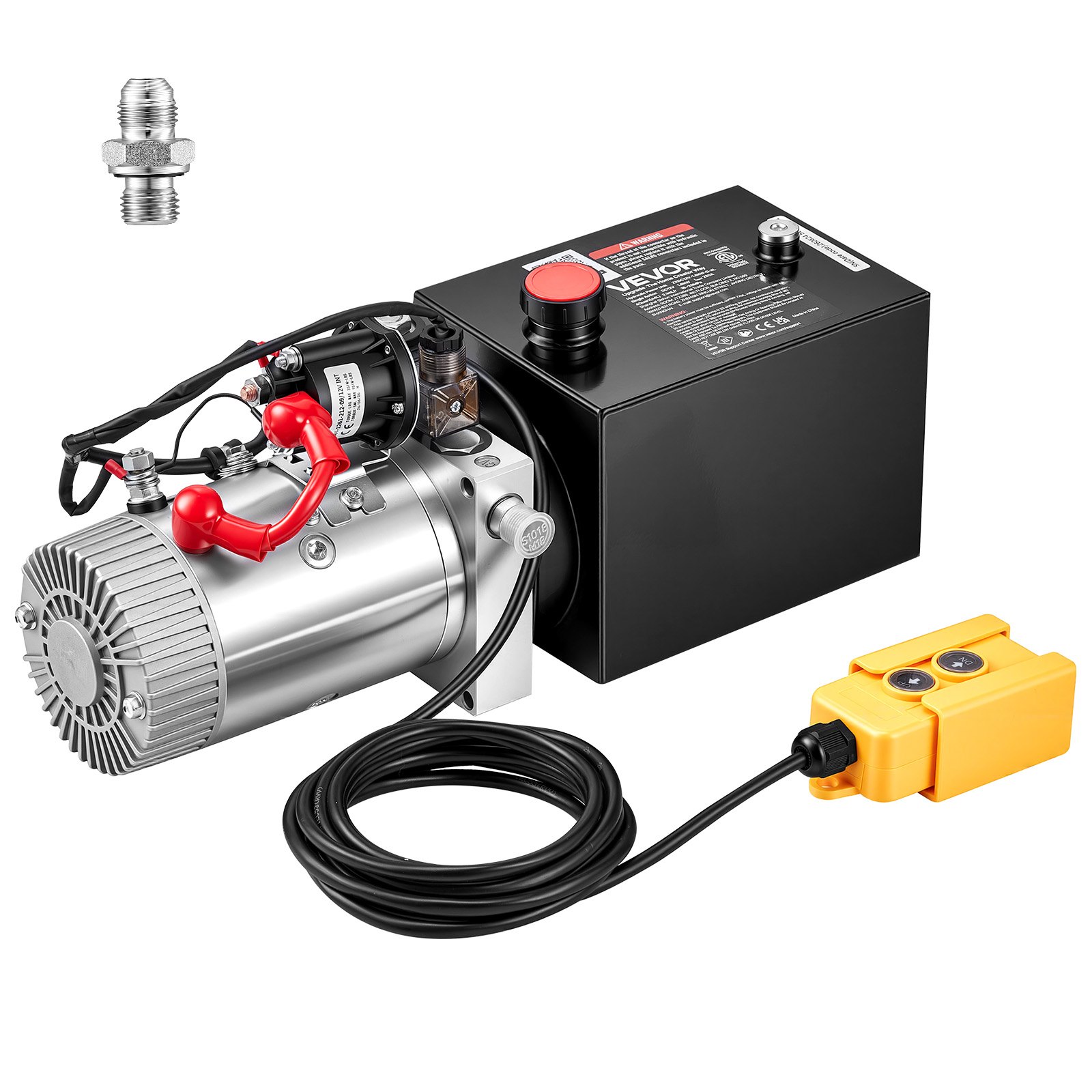 VEVOR 4L Hydraulic Pump, Single Acting Hydraulic Power Unit, 22Mpa Max Relief Pressure, 3.4L/Min Flow Rate, DC12V 1.6KW Hydraulic Power Unit for Dump Trailer Car Lifting (Horizontal Installation)