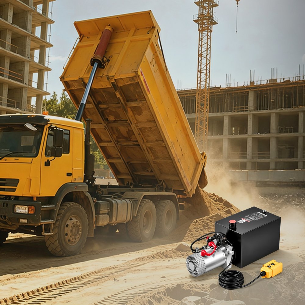 VEVOR 12L Hydraulic Pump, Single Acting Hydraulic Power Unit, 22Mpa Max Relief Pressure, 3.4L/Min Flow Rate, DC12V 1.6KW Hydraulic Power Unit for Dump Trailer Car Lifting (Horizontal Installation)