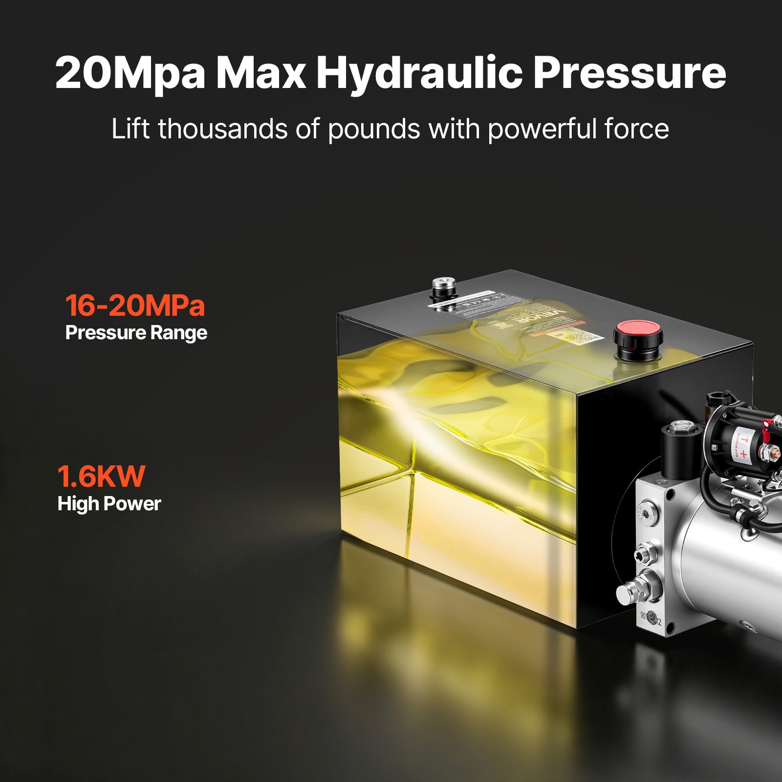 VEVOR 12L Hydraulic Pump, Single Acting Hydraulic Power Unit, 22Mpa Max Relief Pressure, 3.4L/Min Flow Rate, DC12V 1.6KW Hydraulic Power Unit for Dump Trailer Car Lifting (Horizontal Installation)
