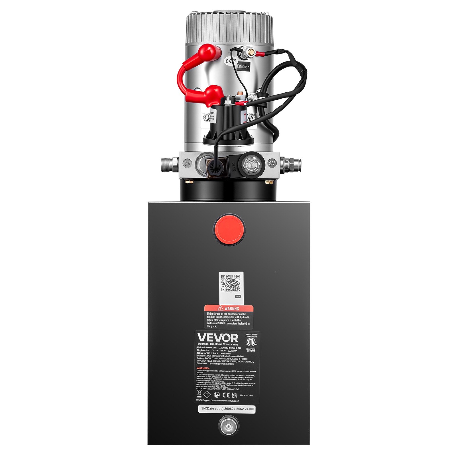 VEVOR 12L Hydraulic Pump, Single Acting Hydraulic Power Unit, 22Mpa Max Relief Pressure, 3.4L/Min Flow Rate, DC12V 1.6KW Hydraulic Power Unit for Dump Trailer Car Lifting (Horizontal Installation)