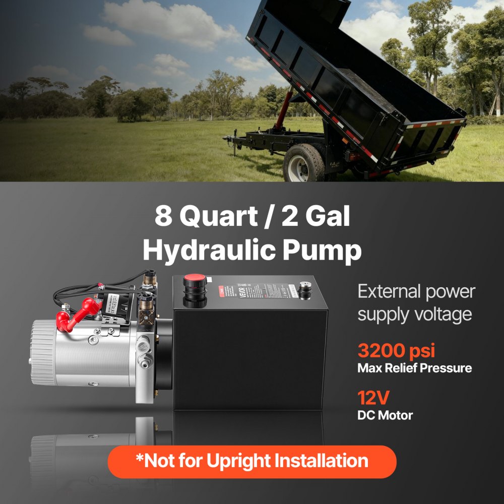 VEVOR 8L Hydraulic Pump, Double Acting Dump Trailer Pump, 22Mpa Max Relief Pressure, 3.4L/Min Flow Rate, DC12V 1.6KW Hydraulic Power Unit for Dump Trailer Car Lifting (Horizontal Installation)
