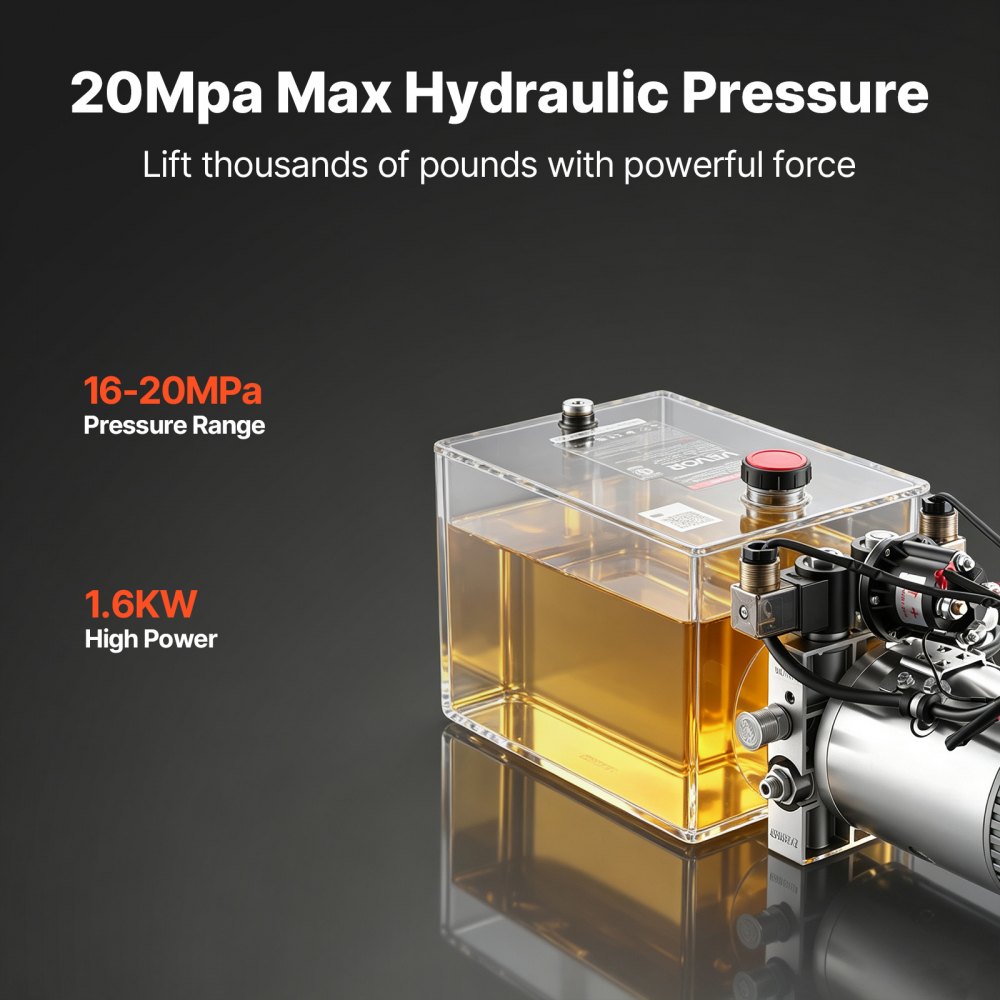 VEVOR 8L Hydraulic Pump, Double Acting Dump Trailer Pump, 22Mpa Max Relief Pressure, 3.4L/Min Flow Rate, DC12V 1.6KW Hydraulic Power Unit for Dump Trailer Car Lifting (Horizontal Installation)