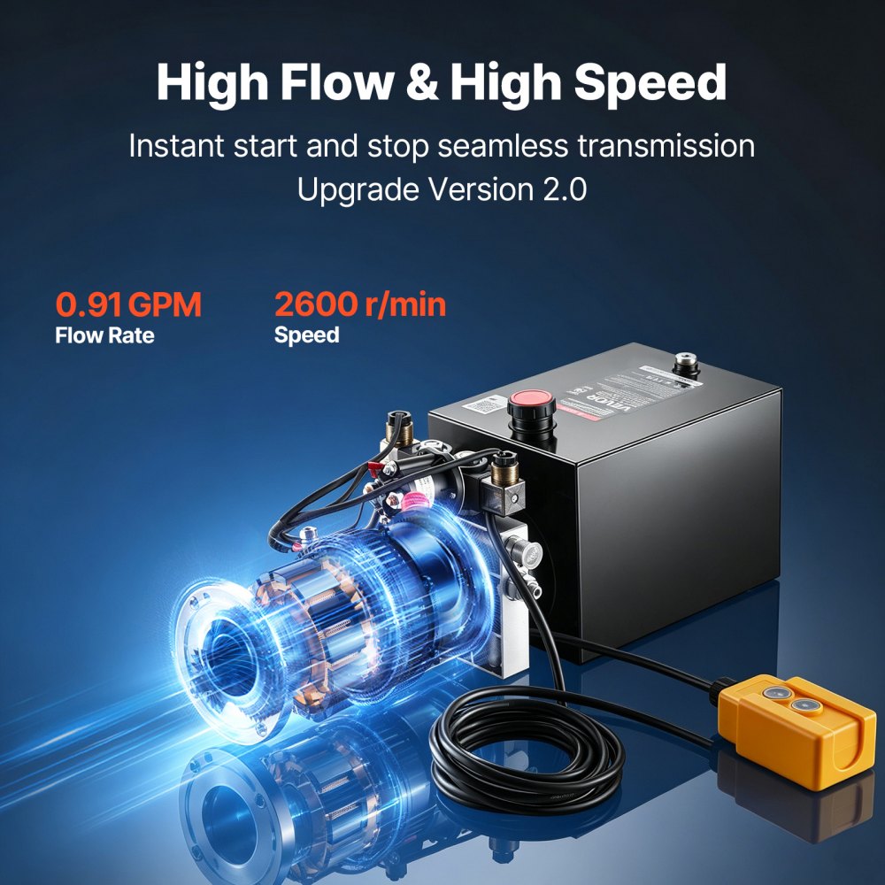 VEVOR 8L Hydraulic Pump, Double Acting Dump Trailer Pump, 22Mpa Max Relief Pressure, 3.4L/Min Flow Rate, DC12V 1.6KW Hydraulic Power Unit for Dump Trailer Car Lifting (Horizontal Installation)