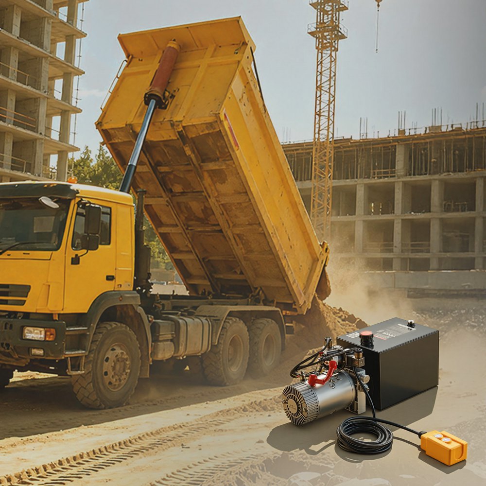 VEVOR 8L Hydraulic Pump, Double Acting Dump Trailer Pump, 22Mpa Max Relief Pressure, 3.4L/Min Flow Rate, DC12V 1.6KW Hydraulic Power Unit for Dump Trailer Car Lifting (Horizontal Installation)