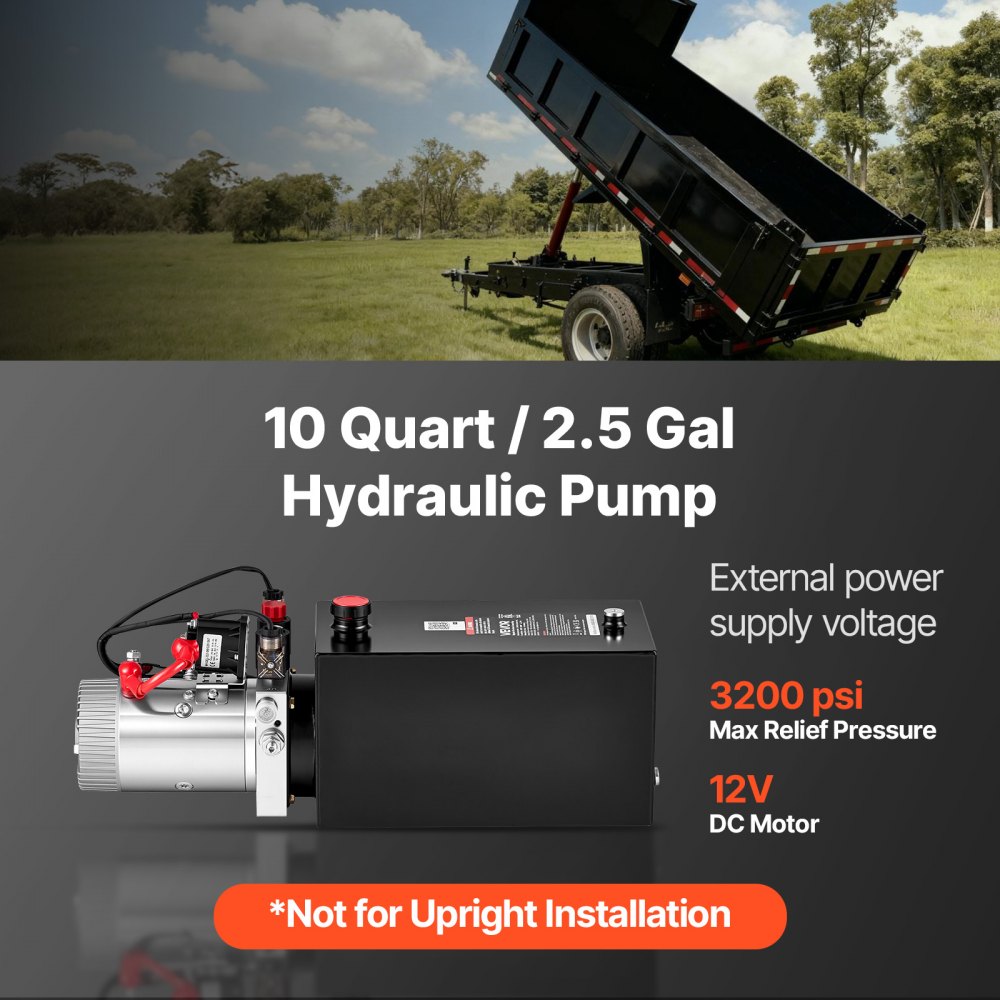 VEVOR 10L Hydraulic Pump, Double Acting Hydraulic Trailer Pump, 22Mpa Max Relief Pressure, 3.4L/Min Flow Rate, DC12V 1.6KW Power Unit for Dump Trailer Car Lifting (Horizontal Installation)