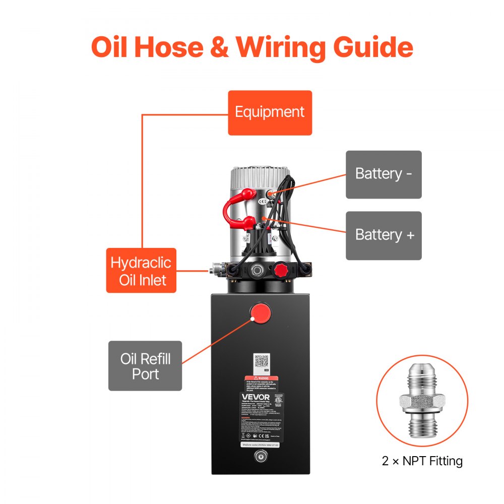 VEVOR 10L Hydraulic Pump, Double Acting Hydraulic Trailer Pump, 22Mpa Max Relief Pressure, 3.4L/Min Flow Rate, DC12V 1.6KW Power Unit for Dump Trailer Car Lifting (Horizontal Installation)