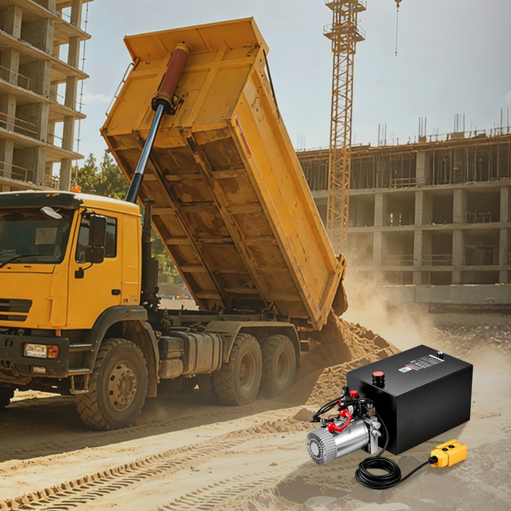 VEVOR 10L Hydraulic Pump, Double Acting Hydraulic Trailer Pump, 22Mpa Max Relief Pressure, 3.4L/Min Flow Rate, DC12V 1.6KW Power Unit for Dump Trailer Car Lifting (Horizontal Installation)