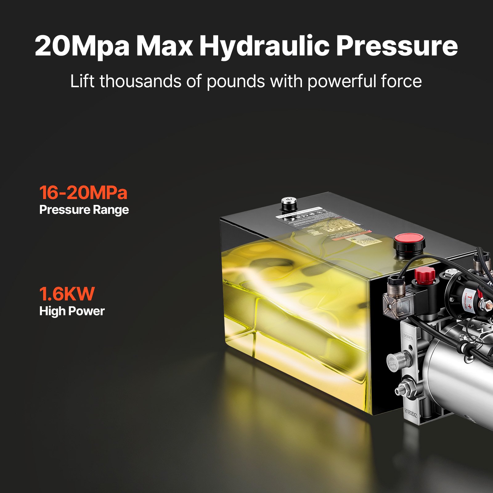 VEVOR 10L Hydraulic Pump, Double Acting Hydraulic Trailer Pump, 22Mpa Max Relief Pressure, 3.4L/Min Flow Rate, DC12V 1.6KW Power Unit for Dump Trailer Car Lifting (Horizontal Installation)
