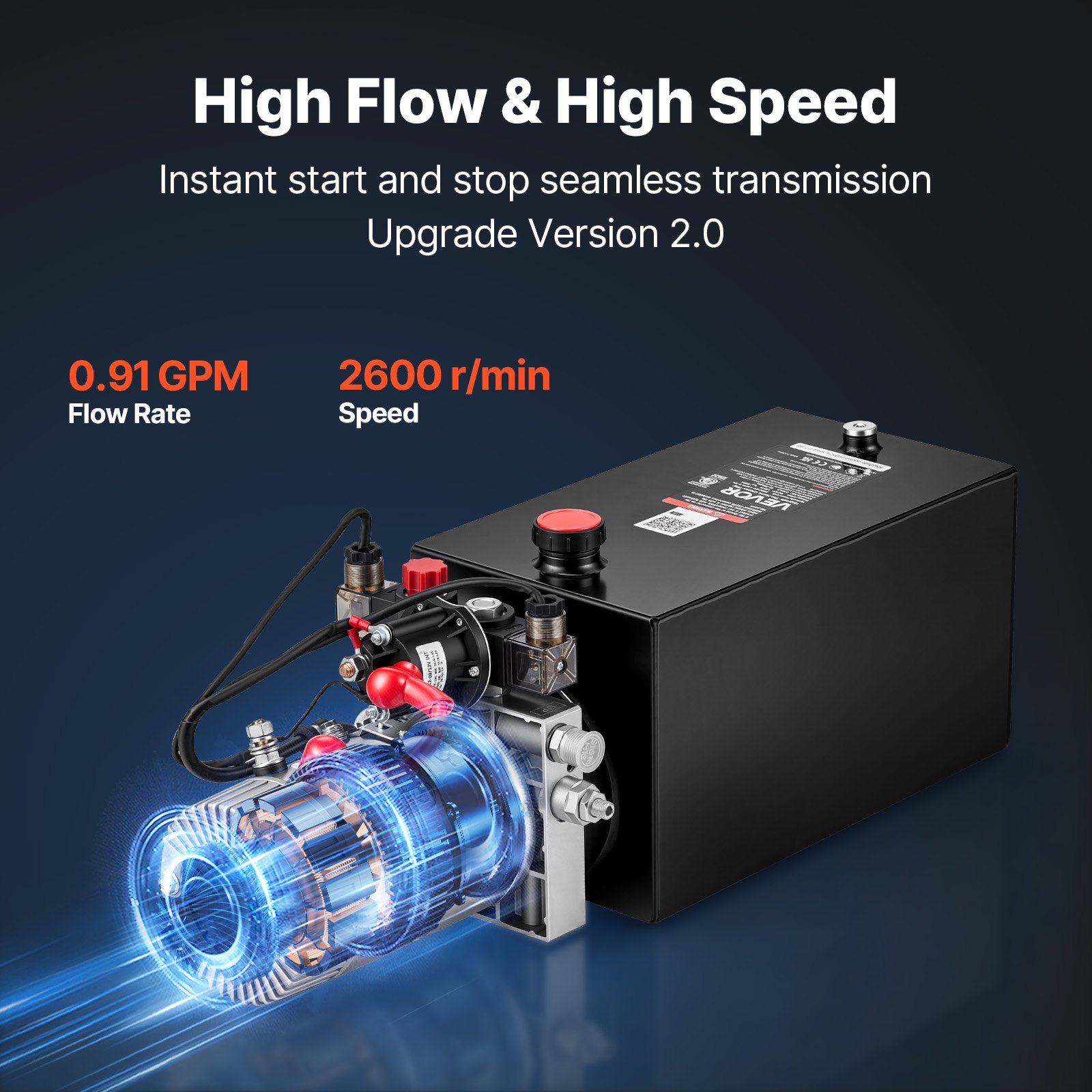 VEVOR 10L Hydraulic Pump, Double Acting Hydraulic Trailer Pump, 22Mpa Max Relief Pressure, 3.4L/Min Flow Rate, DC12V 1.6KW Power Unit for Dump Trailer Car Lifting (Horizontal Installation)