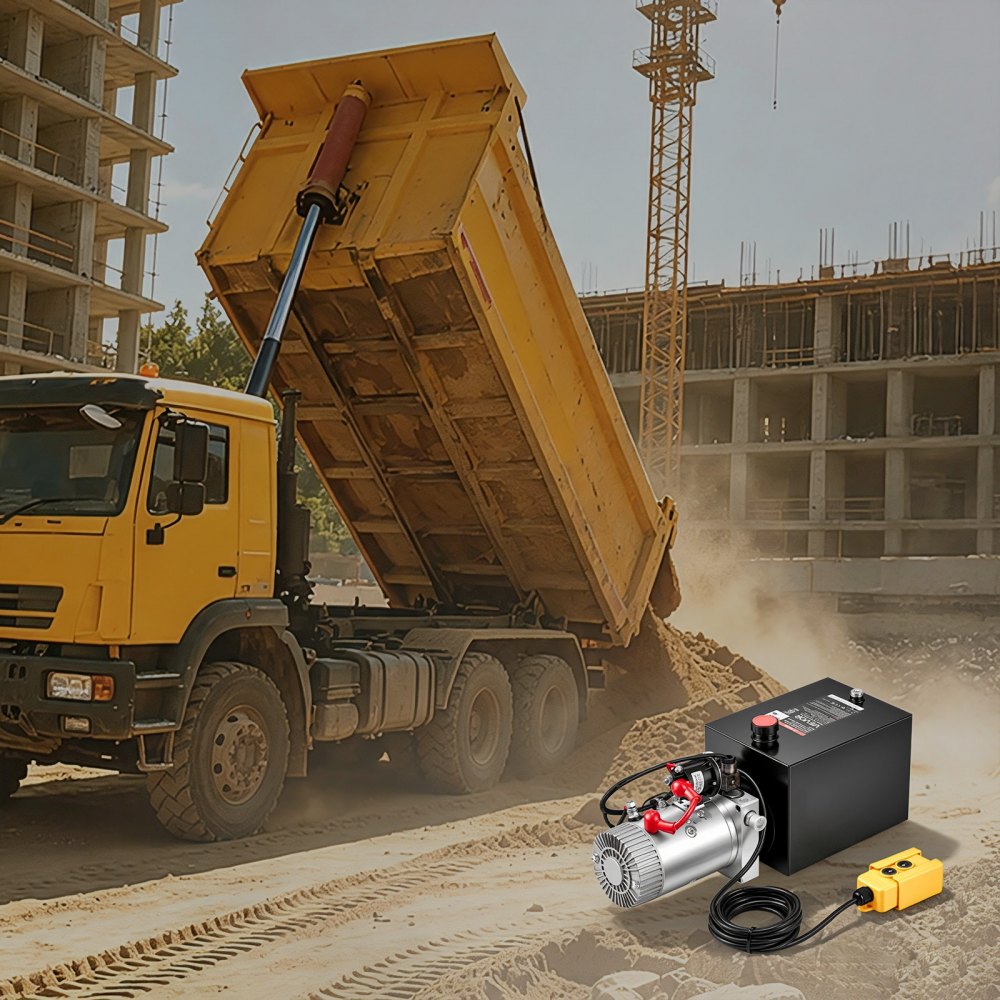 VEVOR 8L Hydraulic Pump, Single Acting Hydraulic Power Unit, 22Mpa Max Relief Pressure, 3.4L/Min Flow Rate, DC12V 1.6KW Hydraulic Power Unit for Dump Trailer Car Lifting (Horizontal Installation)