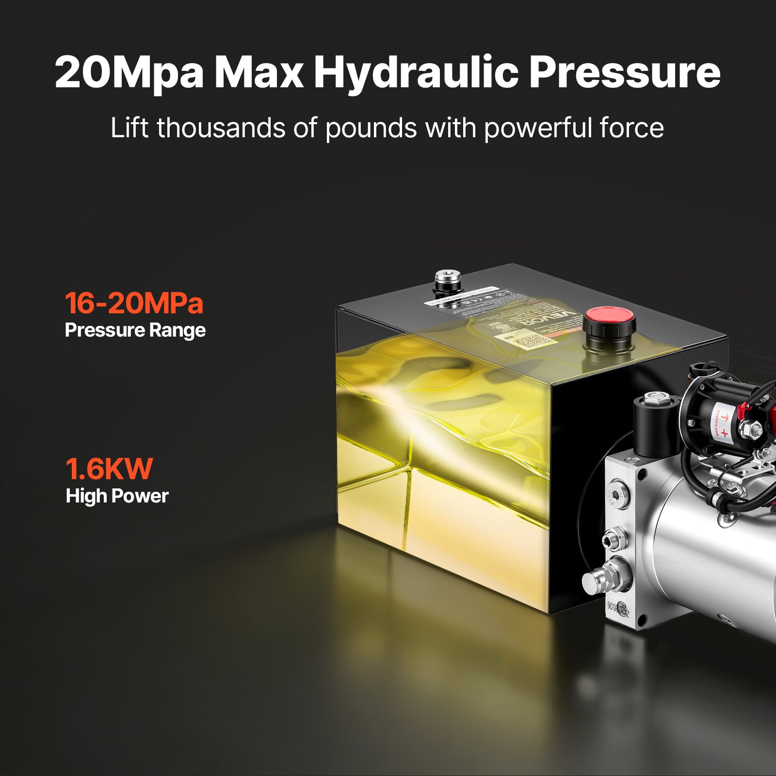 VEVOR 8L Hydraulic Pump, Single Acting Hydraulic Power Unit, 22Mpa Max Relief Pressure, 3.4L/Min Flow Rate, DC12V 1.6KW Hydraulic Power Unit for Dump Trailer Car Lifting (Horizontal Installation)