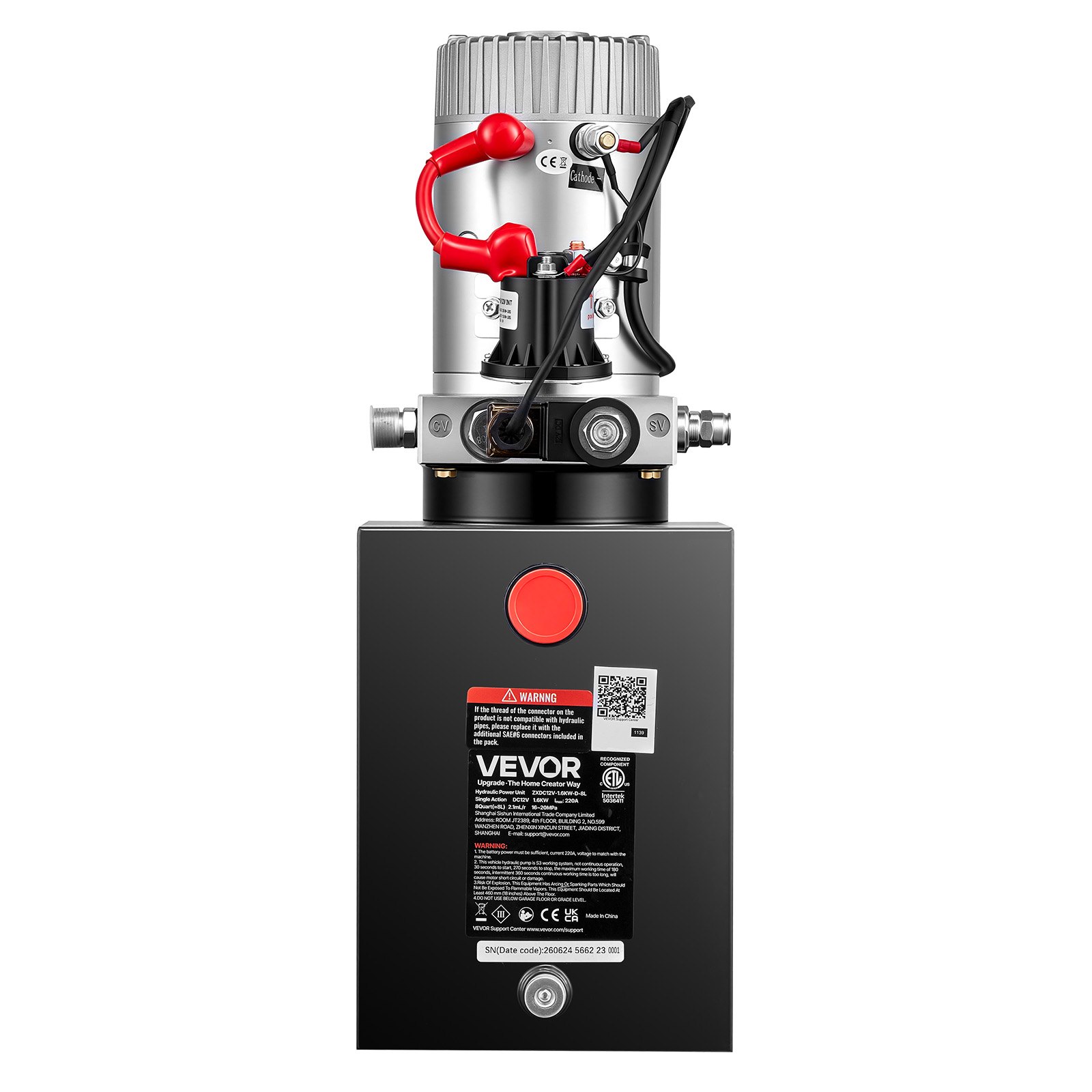 VEVOR 8L Hydraulic Pump, Single Acting Hydraulic Power Unit, 22Mpa Max Relief Pressure, 3.4L/Min Flow Rate, DC12V 1.6KW Hydraulic Power Unit for Dump Trailer Car Lifting (Horizontal Installation)