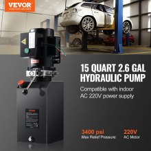 VEVOR Hydraulic Pump 15 Quart Single Acting Dump Trailer Pump Power Unit AC 220V