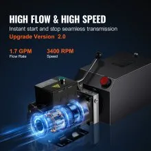 VEVOR Hydraulic Pump, 15 Quart Hydraulic Power Unit, Single Acting Dump Trailer Pump, 1.7 GPM Flow Rate, 3200 PSI Max Relief Pressure, AC 220V Hydraulic Pump for Dump Trailer Car Lifting