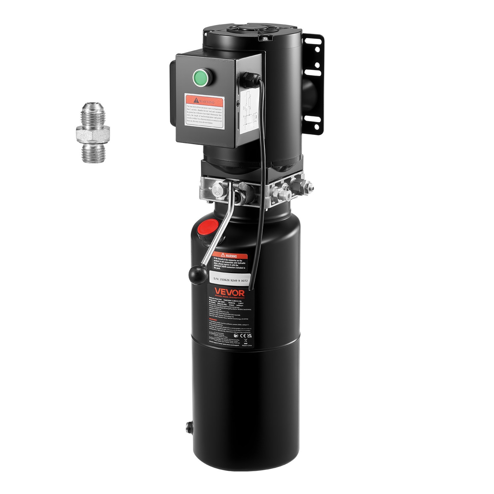 VEVOR Hydraulic Pump Power Unit, AC 220V, 9.5L Single Acting Hydraulic Unit, 6.3 L/min Oil Flow, Max Discharge Pressure 22 MPa for Dump Truck, Auto Repair Garage, Car Lifting Platforms, Black