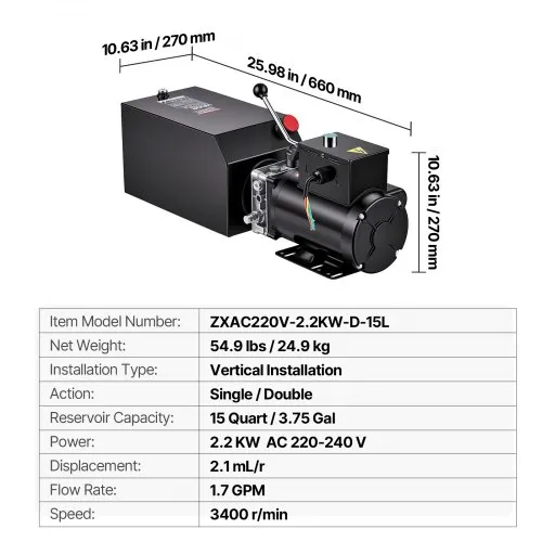 Hüdraulikaagregaat 2,2 kW, 220 V, 15 l (vertikaalne) — pilt 7