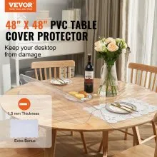 VEVOR Clear Table Cover Protector, 48 inch/1230 mm Round Table Cover, 1.5 mm Thick PVC Plastic Tablecloth, Waterproof Desktop Protector for Writing Desk, Coffee Table, Dining Room Table