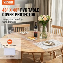 VEVOR Clear Table Cover Protector, 48 inch/1230 mm Round Table Cover, 1.5 mm Thick PVC Plastic Tablecloth, Waterproof Desktop Protector for Writing Desk, Coffee Table, Dining Room Table
