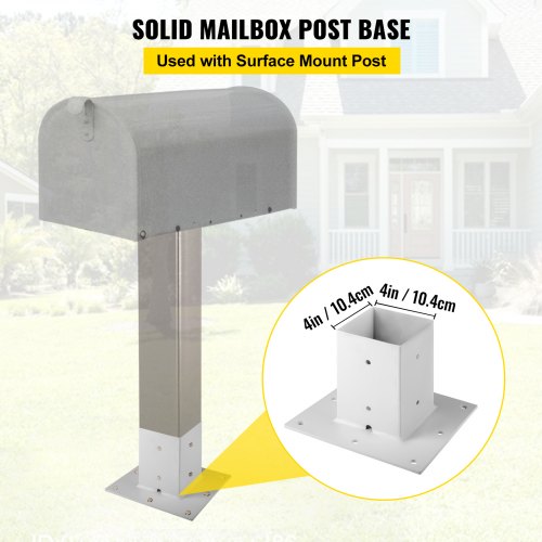 VEVOR Post Base, 4"x4" Mailbox Base Plate, White Powder-Coated Fence Post Anchor, Q235 Steel Deck Post Base, Surface Mount Base Plate for Mailbox Post Deck Supports Porch Railing Post Holders