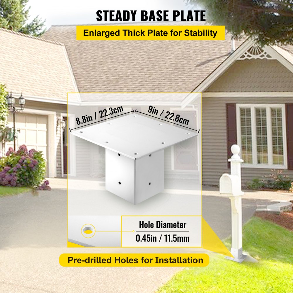 VEVOR Post Base, 4"x4" Mailbox Base Plate, White Powder-Coated Fence Post Anchor, Q235 Steel Deck Post Base, Surface Mount Base Plate for Mailbox Post Deck Supports Porch Railing Post Holders