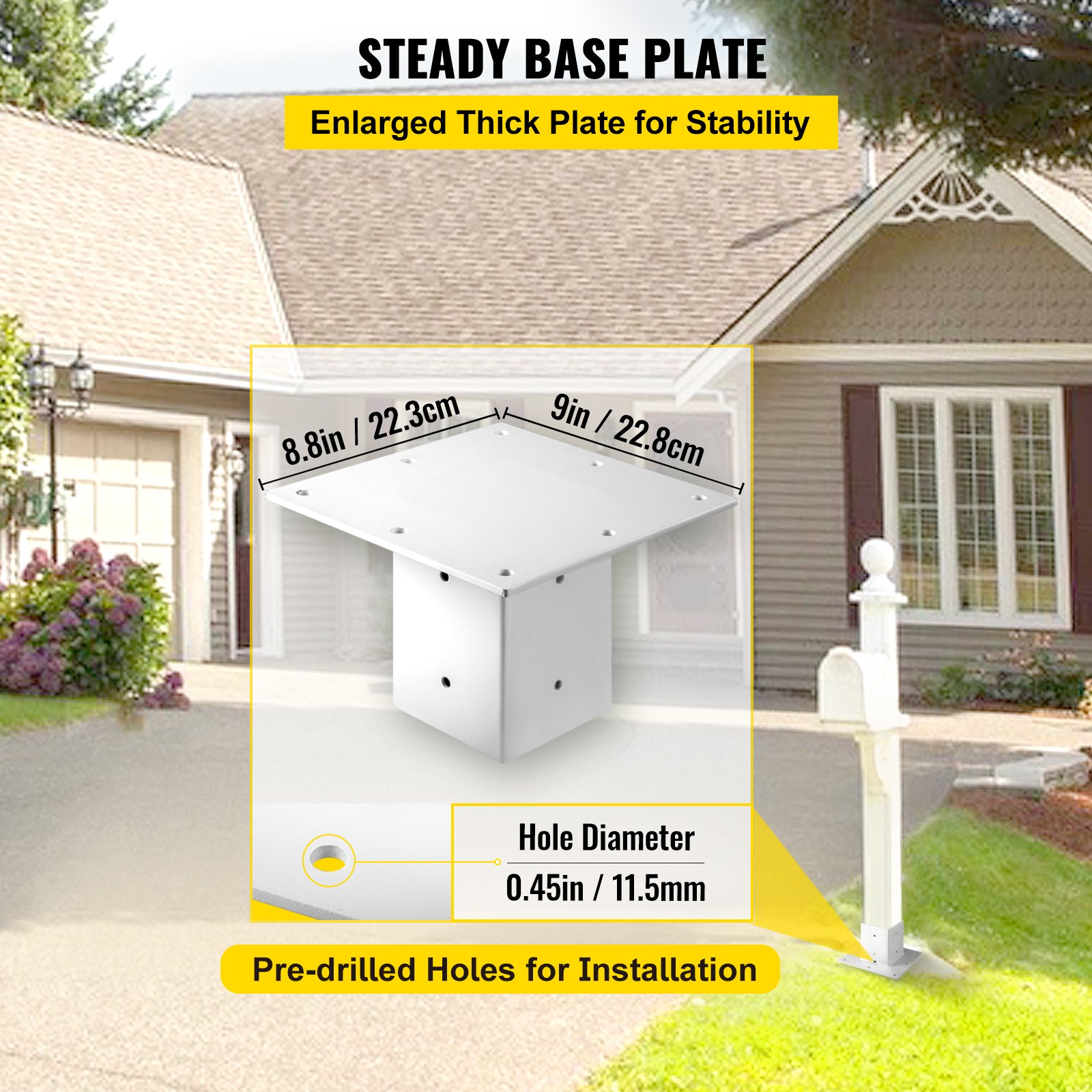 VEVOR Post Base, 4"x4" Mailbox Base Plate, White Powder-Coated Fence Post Anchor, Q235 Steel Deck Post Base, Surface Mount Base Plate for Mailbox Post Deck Supports Porch Railing Post Holders