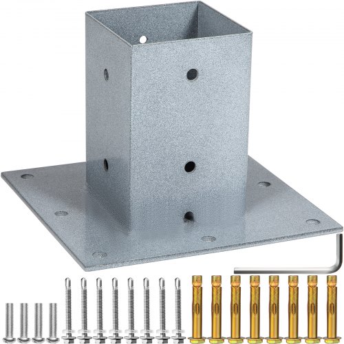 VEVOR Base de poste, placa base de buzón de 4 x 4 pulgadas, anclaje para poste de valla con recubrimiento en polvo de granito, base de poste de cubierta de acero Q235, placa base de montaje en superficie para soportes de cubierta de postes de buzón, soportes para postes de barandilla de porche