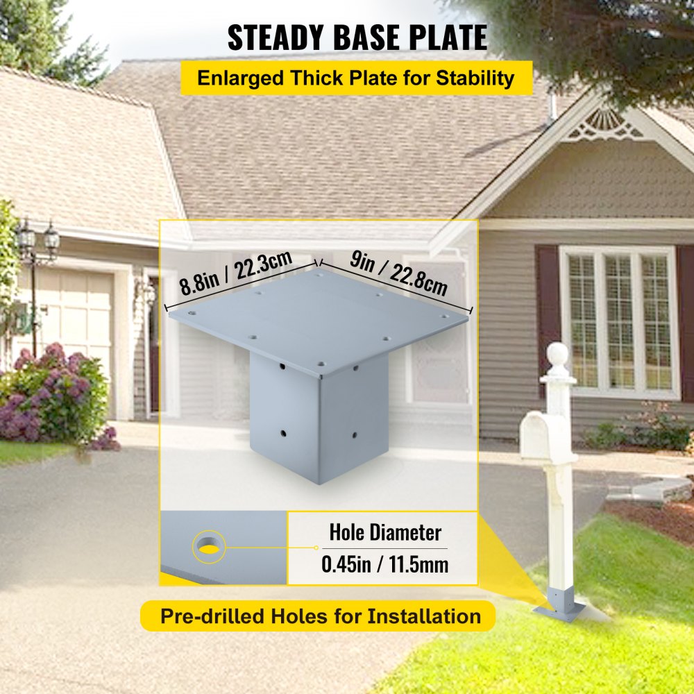 VEVOR Post Base, 4"x4" Mailbox Base Plate, Granite Powder-Coated Fence Post Anchor, Q235 Steel Deck Post Base, Surface Mount Base Plate for Mailbox Post Deck Supports Porch Railing Post Holders