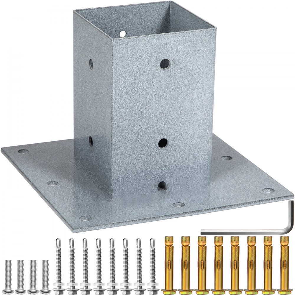 VEVOR Post Base, 4"x4" Mailbox Base Plate, Granite Powder-Coated Fence Post Anchor, Q235 Steel Deck Post Base, Surface Mount Base Plate for Mailbox Post Deck Supports Porch Railing Post Holders