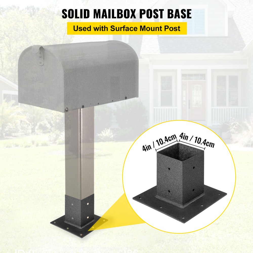 VEVOR Post Base, 4"x4" Mailbox Base Plate, Black Powder-Coated Fence Post Anchor, Q235 Steel Deck Post Base, Surface Mount Base Plate for Mailbox Post Deck Supports Porch Railing Post Holders