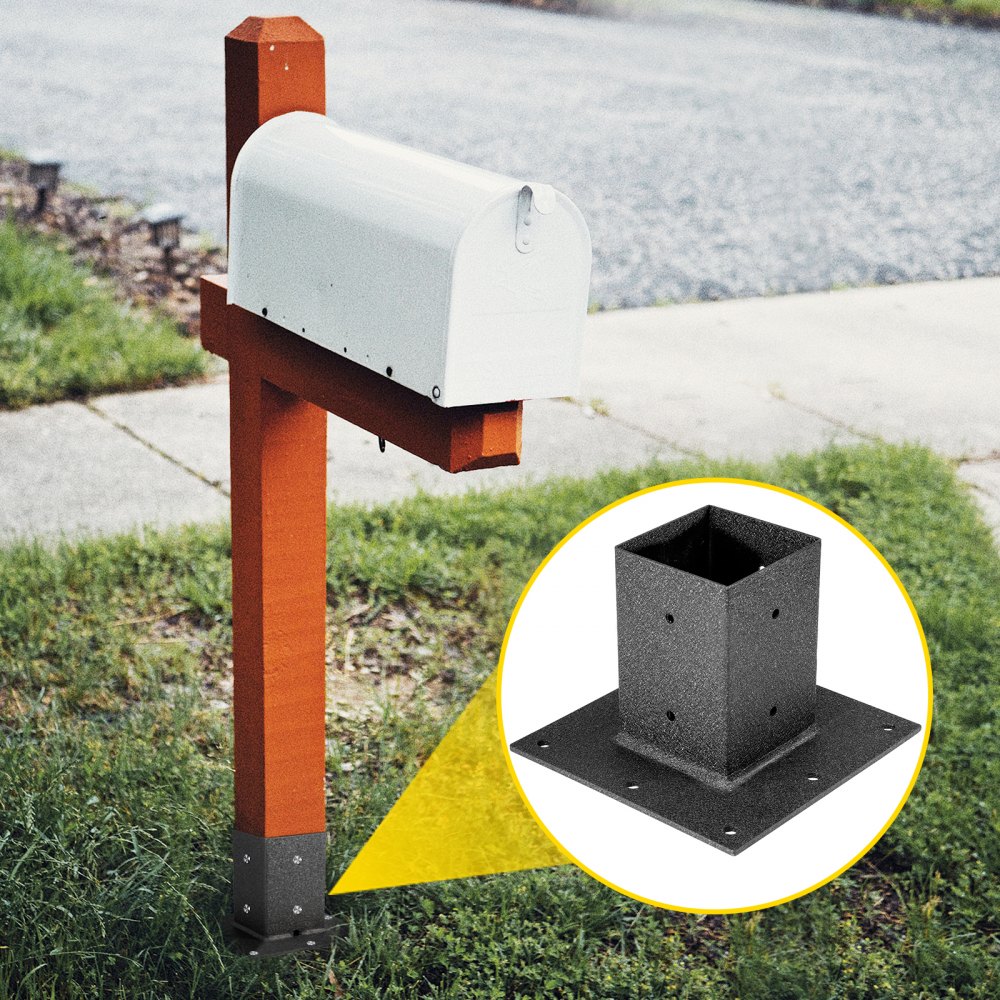 VEVOR Post Base, 4"x4" Mailbox Base Plate, Black Powder-Coated Fence Post Anchor, Q235 Steel Deck Post Base, Surface Mount Base Plate for Mailbox Post Deck Supports Porch Railing Post Holders
