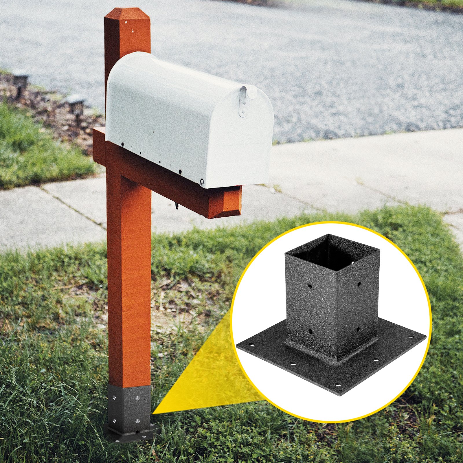 VEVOR Post Base, 4"x4" Mailbox Base Plate, Black Powder-Coated Fence Post Anchor, Q235 Steel Deck Post Base, Surface Mount Base Plate for Mailbox Post Deck Supports Porch Railing Post Holders