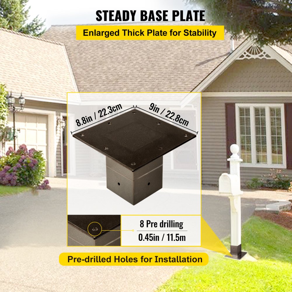 VEVOR Post Base, 4"x4" Mailbox Base Plate, Bronze Powder-Coated Fence Post Anchor, Q235 Steel Deck Post Base, Surface Mount Base Plate for Mailbox Post Deck Supports Porch Railing Post Holders