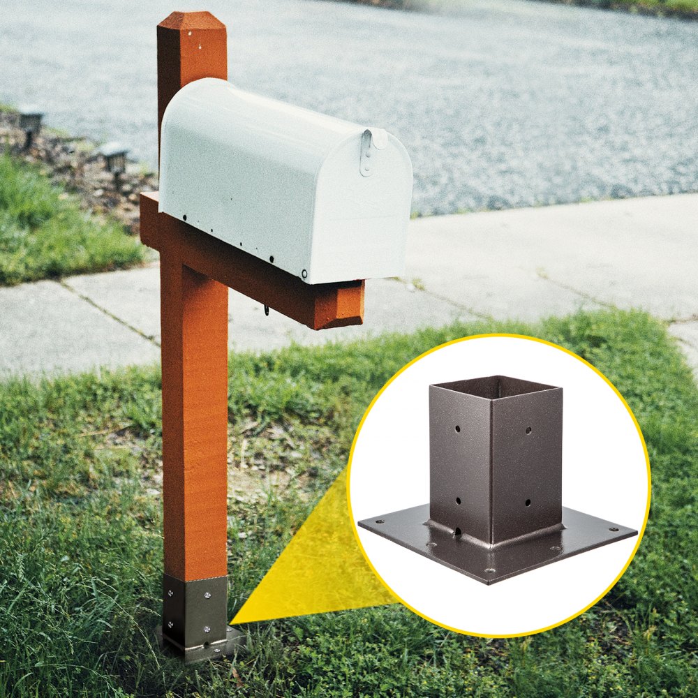 VEVOR Post Base, 4"x4" Mailbox Base Plate, Bronze Powder-Coated Fence Post Anchor, Q235 Steel Deck Post Base, Surface Mount Base Plate for Mailbox Post Deck Supports Porch Railing Post Holders