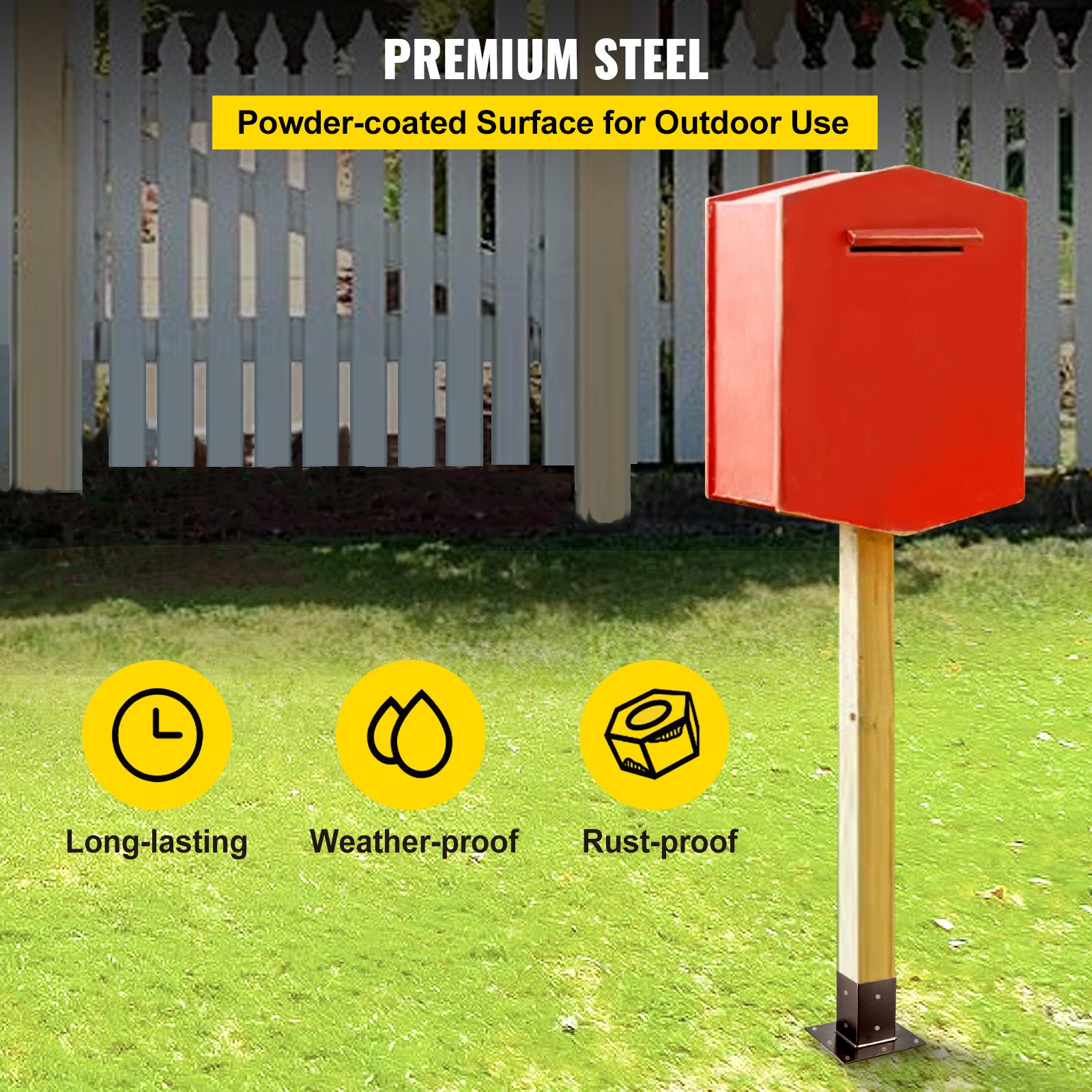 VEVOR Post Base, 4"x4" Mailbox Base Plate, Bronze Powder-Coated Fence Post Anchor, Q235 Steel Deck Post Base, Surface Mount Base Plate for Mailbox Post Deck Supports Porch Railing Post Holders